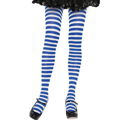 Nylon Stripe Tights O/S WHITE/BLUE